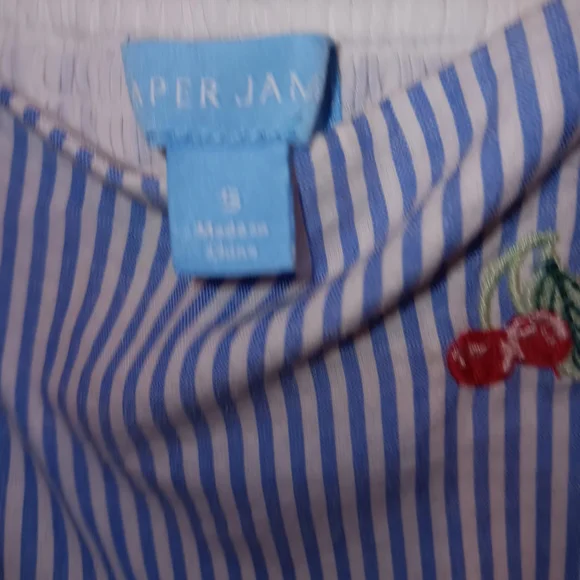 Draper James Blue and White Striped Dress with Red Floral Embroidery - Picture 2 of 6